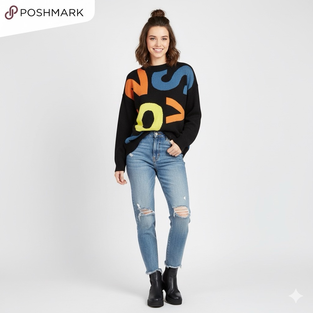 Noisy may Black Sweater with Vibrant Lettering
